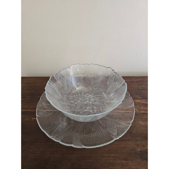 2pc Set Of Arcoroc France Canterbury  Crocus Clear Serving Bowl & Platter - Picture 1 of 12